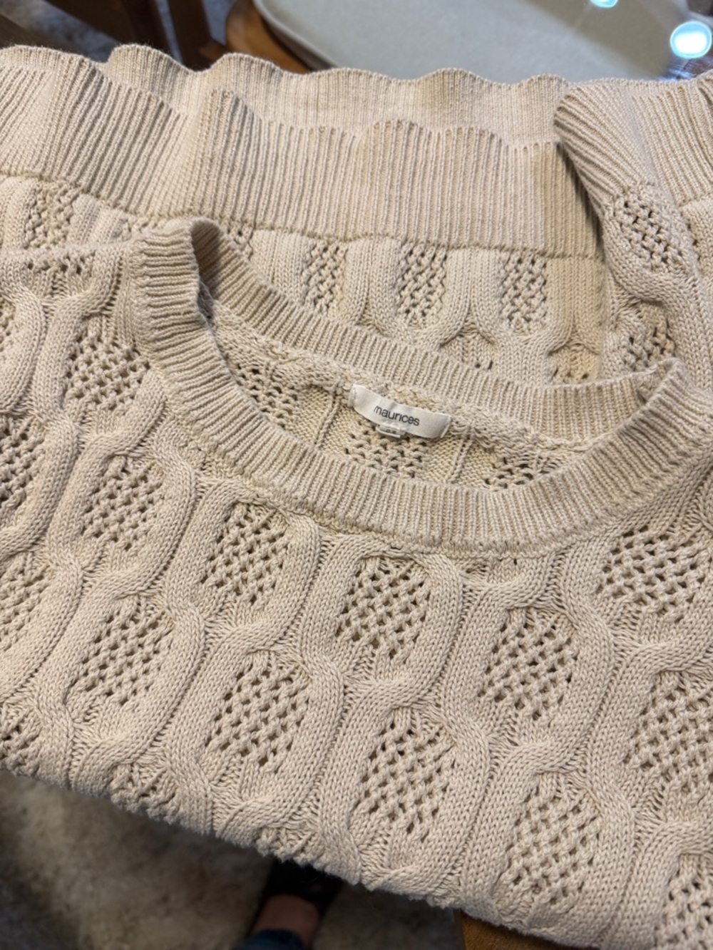 Maurices Cream Cable Stitch Crewneck Sweater 100% cotton - Picture 4 of 6